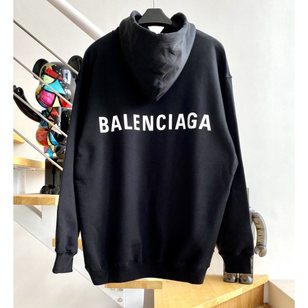 [계단집] 발렌시아가 뒷 화이트 로고 후드티 블랙 balenciaga