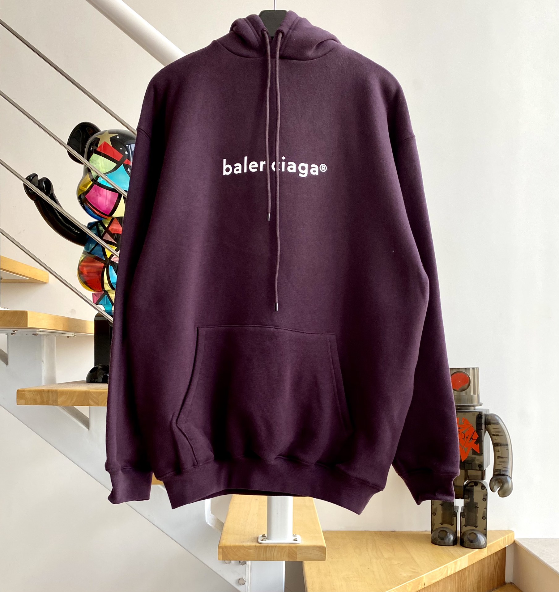 [계단집] 발렌시아가 앞 흰 로고 후드티 21SS 와인 balenciaga