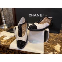 [팬더샵] 샤넬 레이스업 배색 시퀸 옥스퍼드 슈즈 더비 슈즈 Chanel