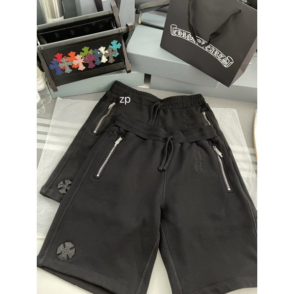 TJ공장 Chrome Hearts 레더 로고 반바지 블랙