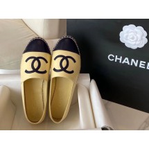 [팬더샵] 샤넬 레더 블랙 CC로고 플랫 에스파드리유 베이지 Chanel