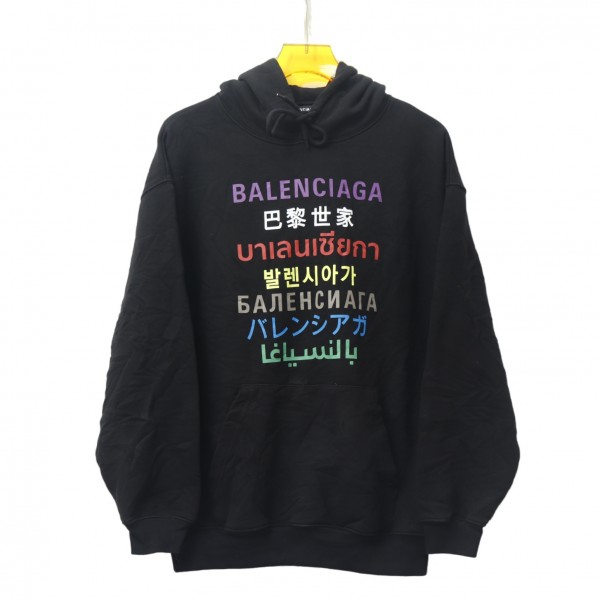 GTR공장 발렌시아가 7국 언어 패턴 후드티 블랙 balenciaga