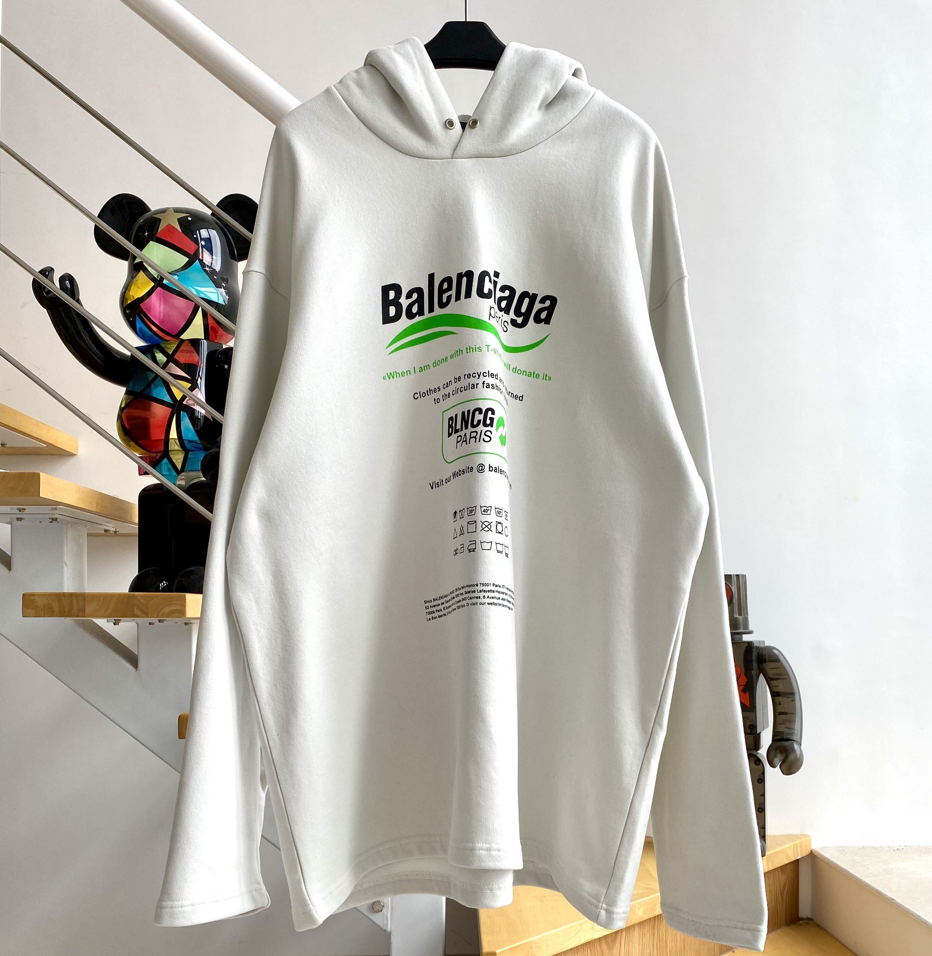 [계단집] 발렌시아가 웨이브 환경 보호 후드티 라이트 베이지 balenciaga