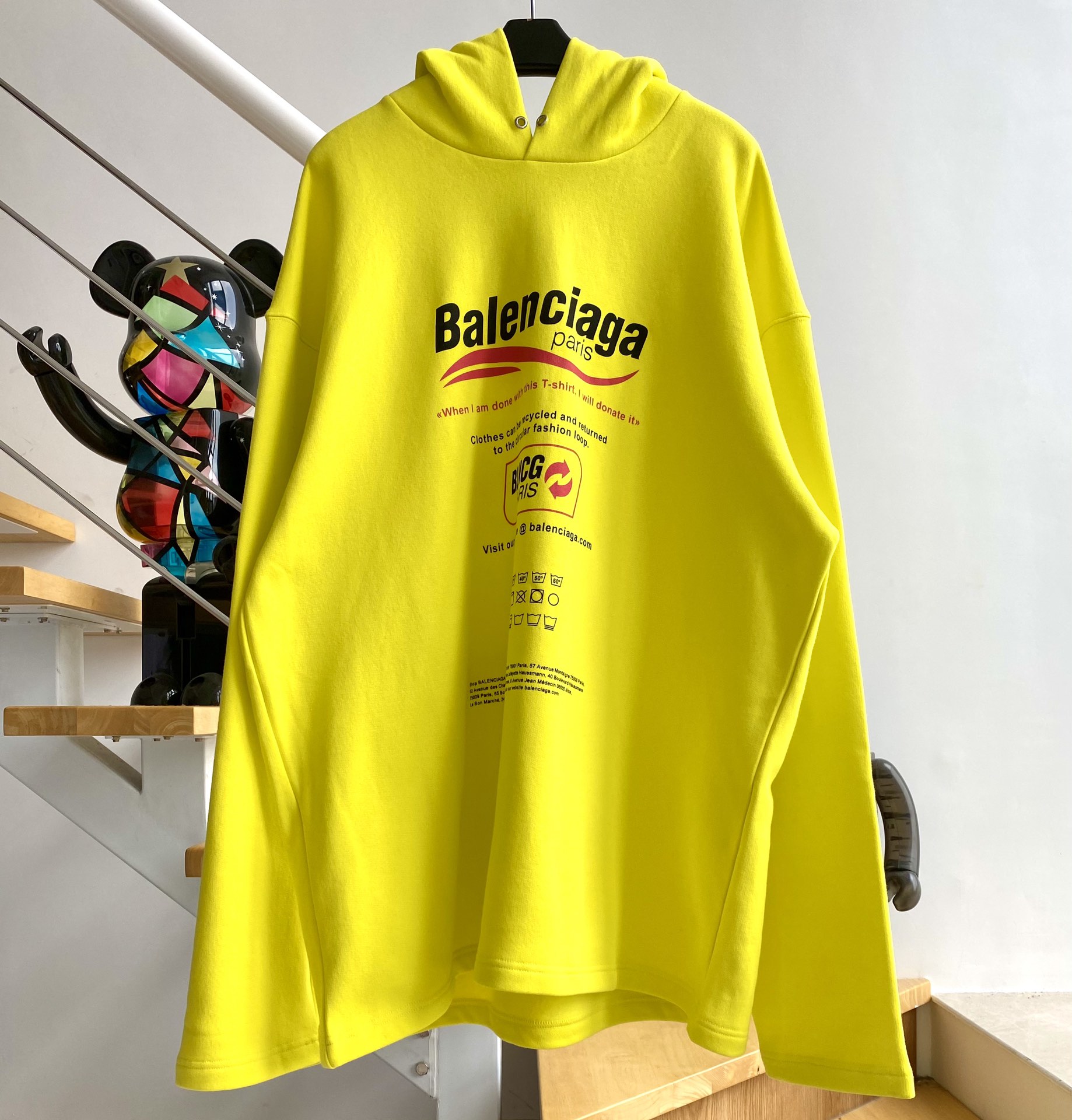 [계단집] 발렌시아가 웨이브 환경 보호 후드티 옐로우 balenciaga