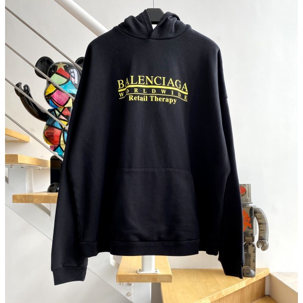 [계단집] 발렌시아가 옐로우 모노그램 후드티 블랙 balenciaga