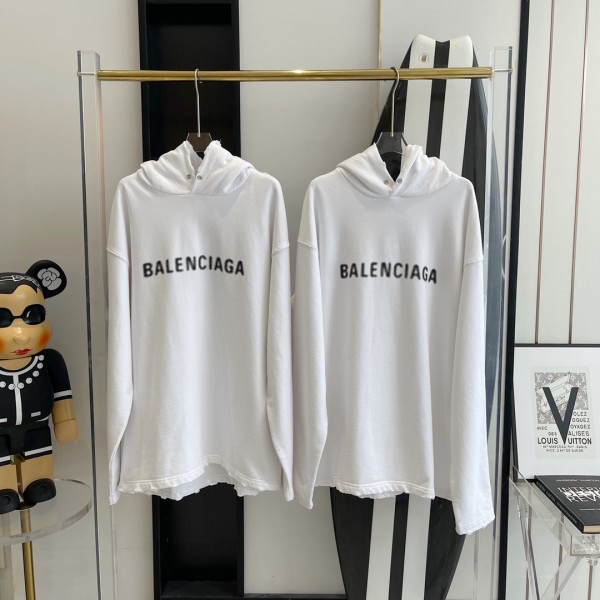 V공장 발렌시아가 모호 모노그램 대미지 후드티 화이트 balenciaga