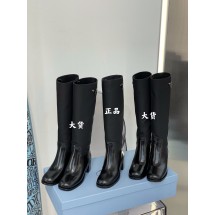 [AN3] 프라다 삼각형 모노그램 나일론 레더 이음 하이 부츠 5cm Prada