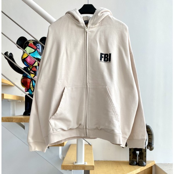 [계단집] 발렌시아가 FBI 프린트 후드집업 베이지 balenciaga