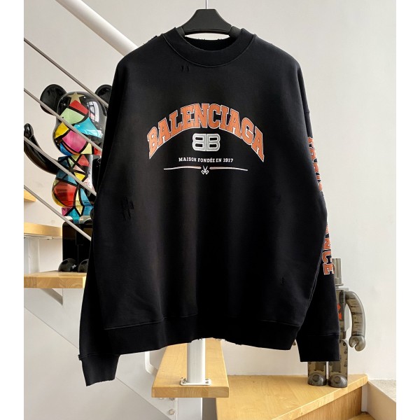 [계단집] 발렌시아가 레드 모노그램 1917 BB 대미지 맨투맨 블랙 balenciaga