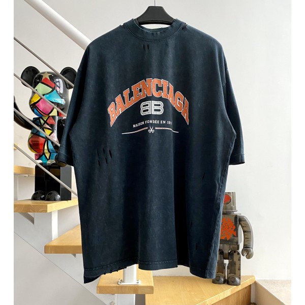 [계단집] 발렌시아가 1917 BB 워싱 대미지 반팔티 차콜 balenciaga