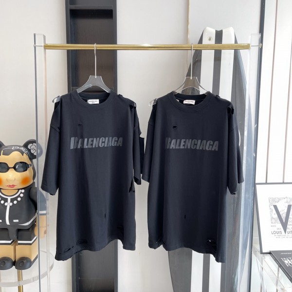 V공장 발렌시아가 검정 모노그램 대미지 반팔티 블랙 balenciaga