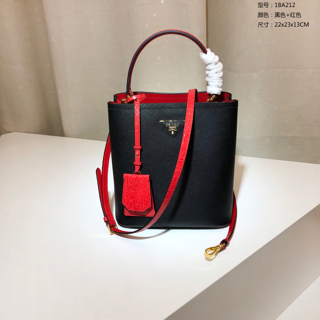 black frame 공장 프라다 미듐 가죽 사피아노 파니에 토트백 버킷백 1BA212 13컬러 Prada