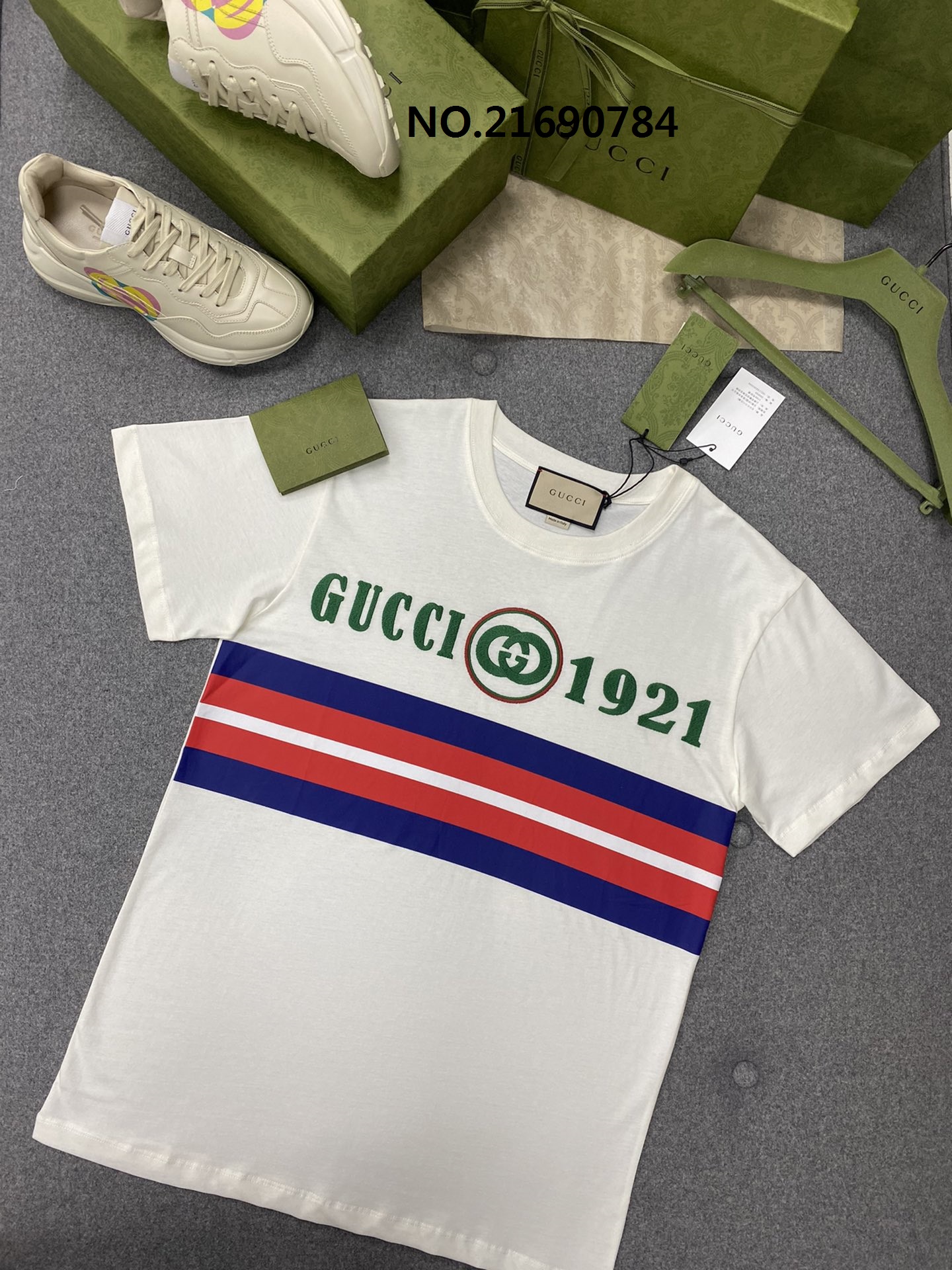 TJ공장 구찌 모노그램 GG 1921 반팔티 블루 스트라이프 Gucci