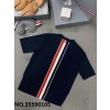 TJ공장 톰브라운 여성용 뒷면 삼색선 니트 반팔티 네이비 Thombrowne