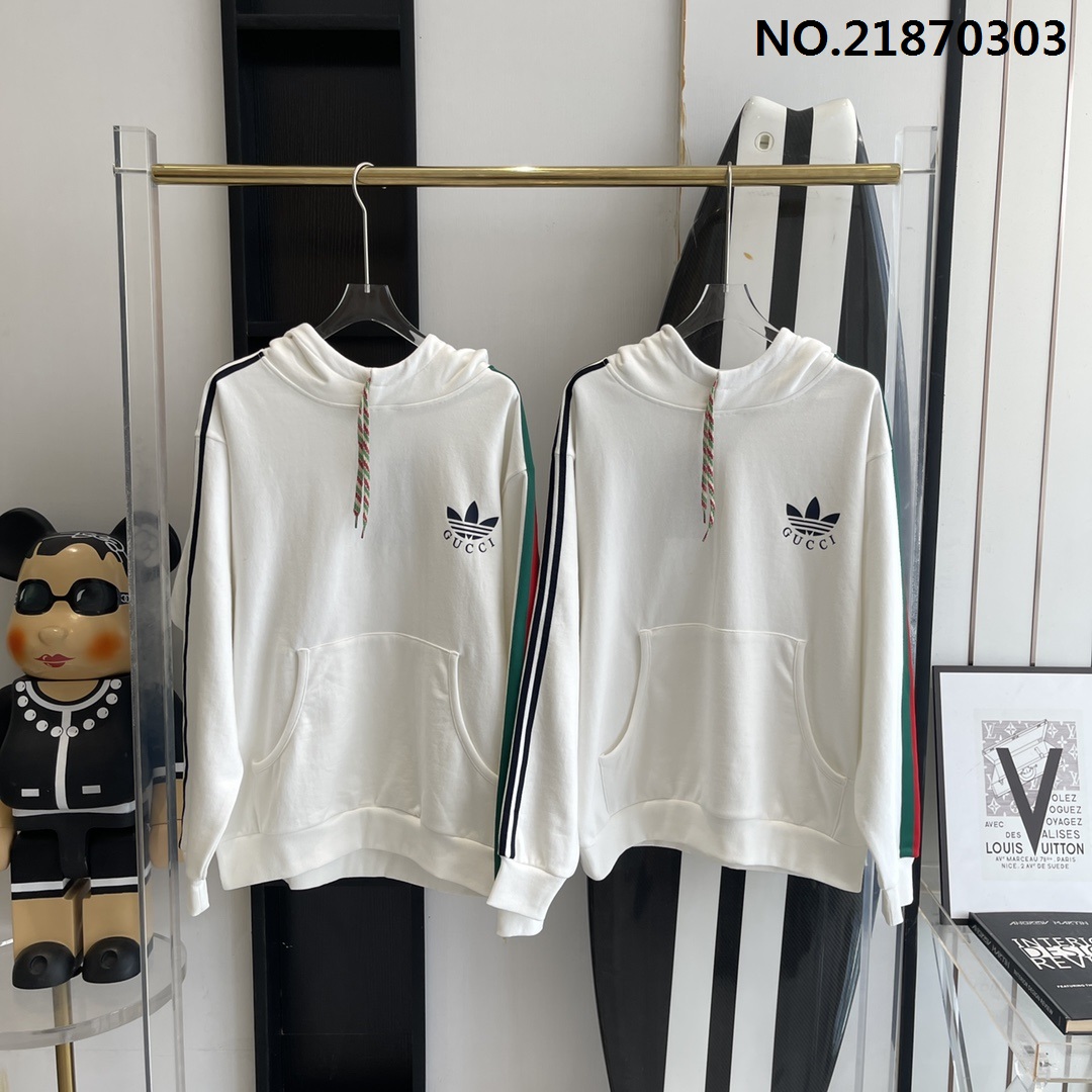 V공장 구찌 아디다스 모노그램 소매 배색 줄 후드티 adidas Gucci