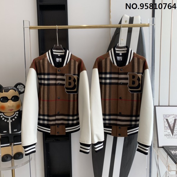 V공장 버버리 뒷면 별 가죽 이음 체크 야구 자켓 burberry