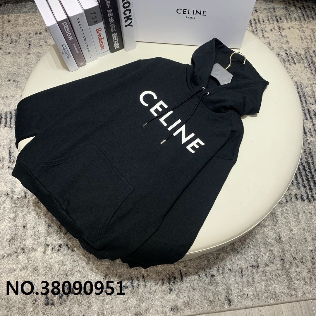 B7 셀린느 앞 흰색 모노그램 후드티 블랙 Celine