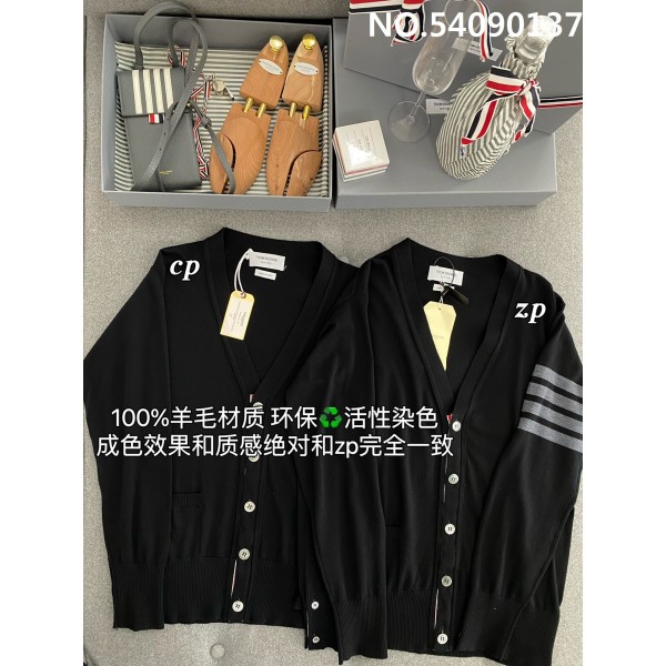 TJ공장 톰브라운 그레이 사선 양털 가디건 블랙 Thombrowne