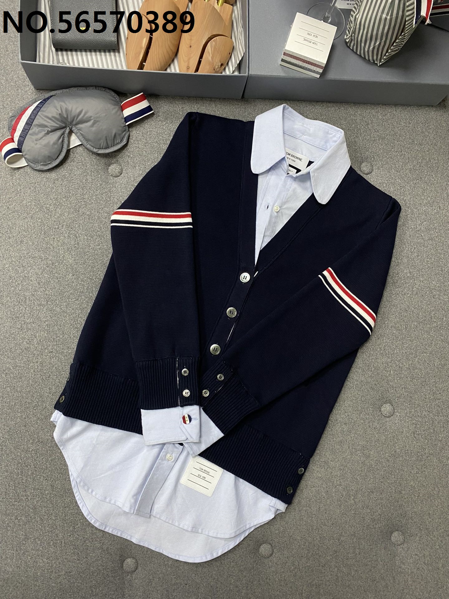 TJ공장 톰브라운 페이크 레이어링 솜 가디건 네이비 Thombrowne