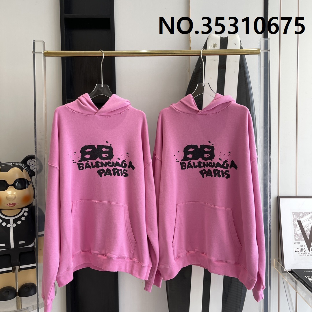 V공장 발렌시아가 낙서 BB 모노그램 후드티 딥핑크 balenciaga