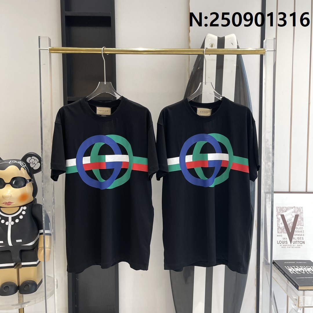 V공장 구찌 배색 큰 GG 로고 반팔티 블랙 Gucci