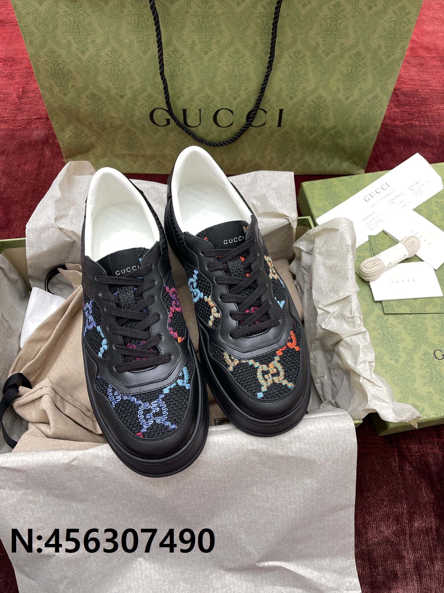 [WZ1] 구찌 남성용 컬러 GG 로고 자수 스니커즈 블랙 Gucci