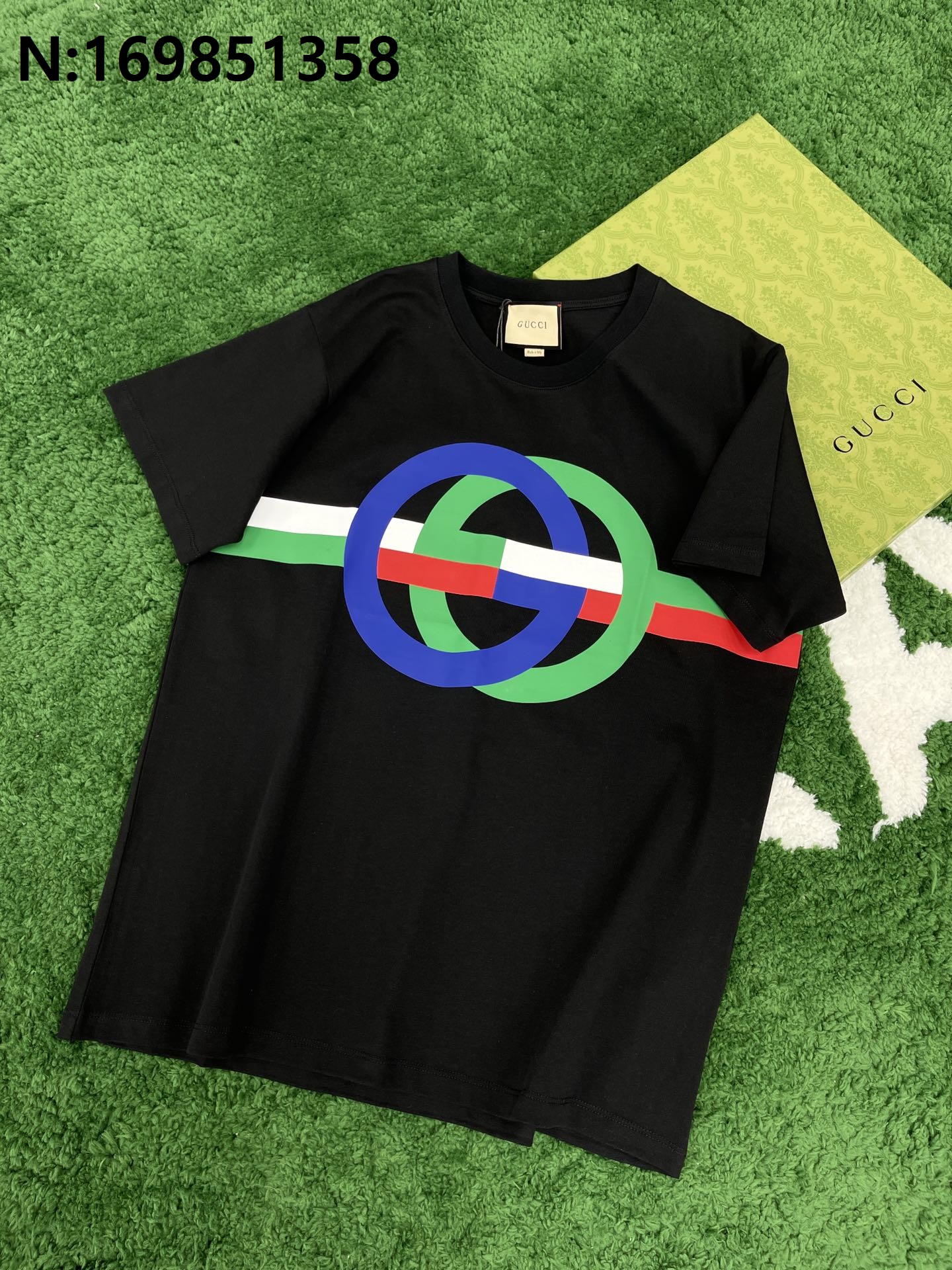 [잔디집1] 구찌 배색 큰 GG 로고 반팔티 블랙 Gucci