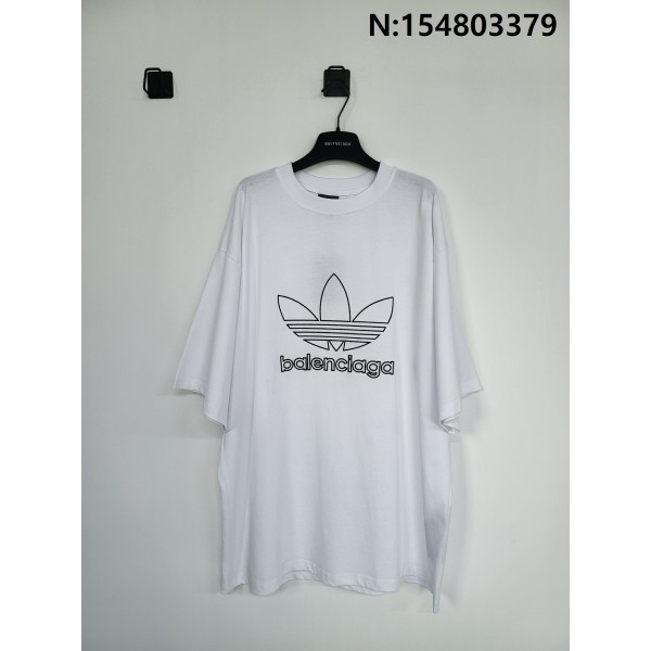 GTR공장 발렌시아가 아디다스 23SS 로고 자수 반팔티 화이트 balenciaga adidas