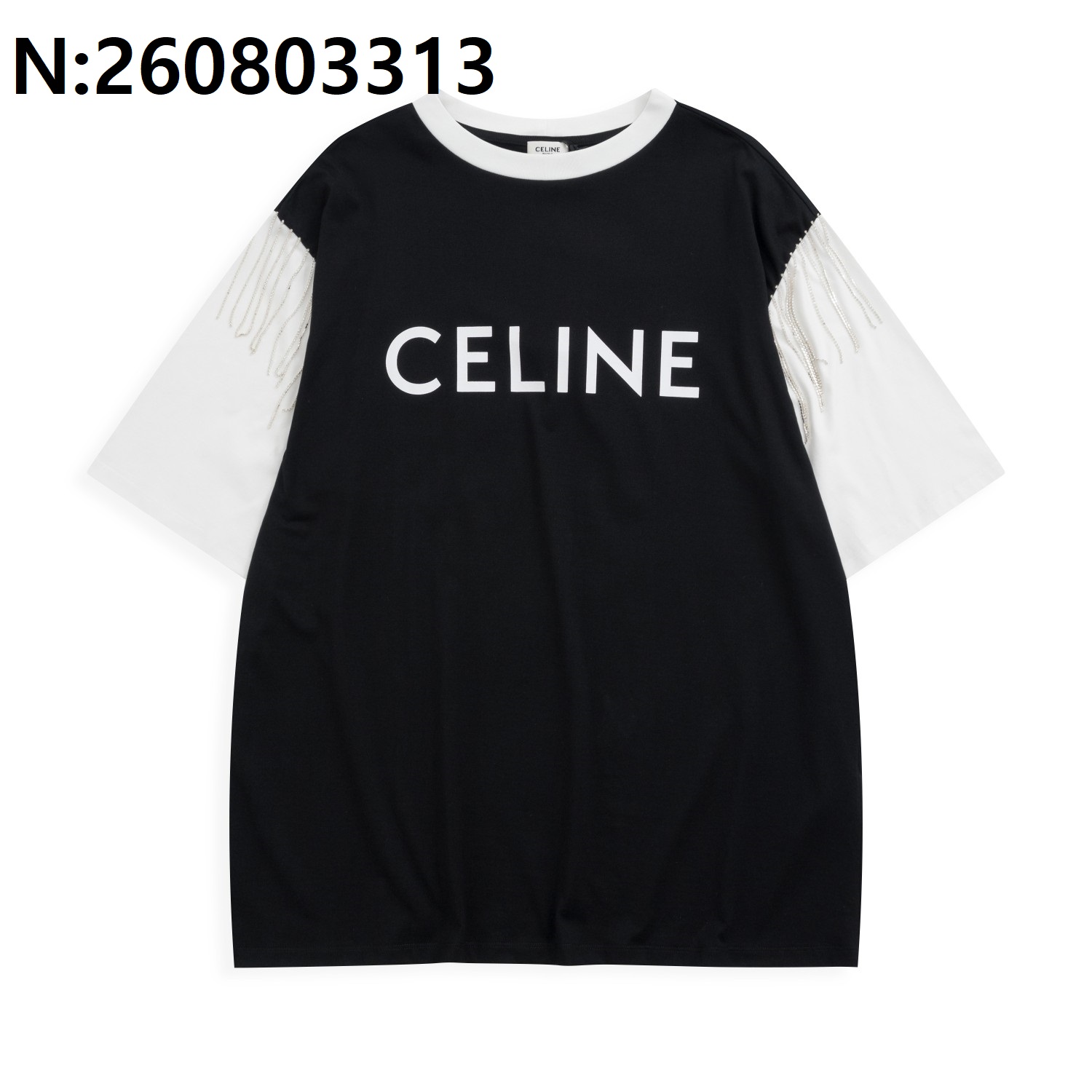 [흰] 셀린느 23SS 큐빅 태슬 배색 반팔티 Celine