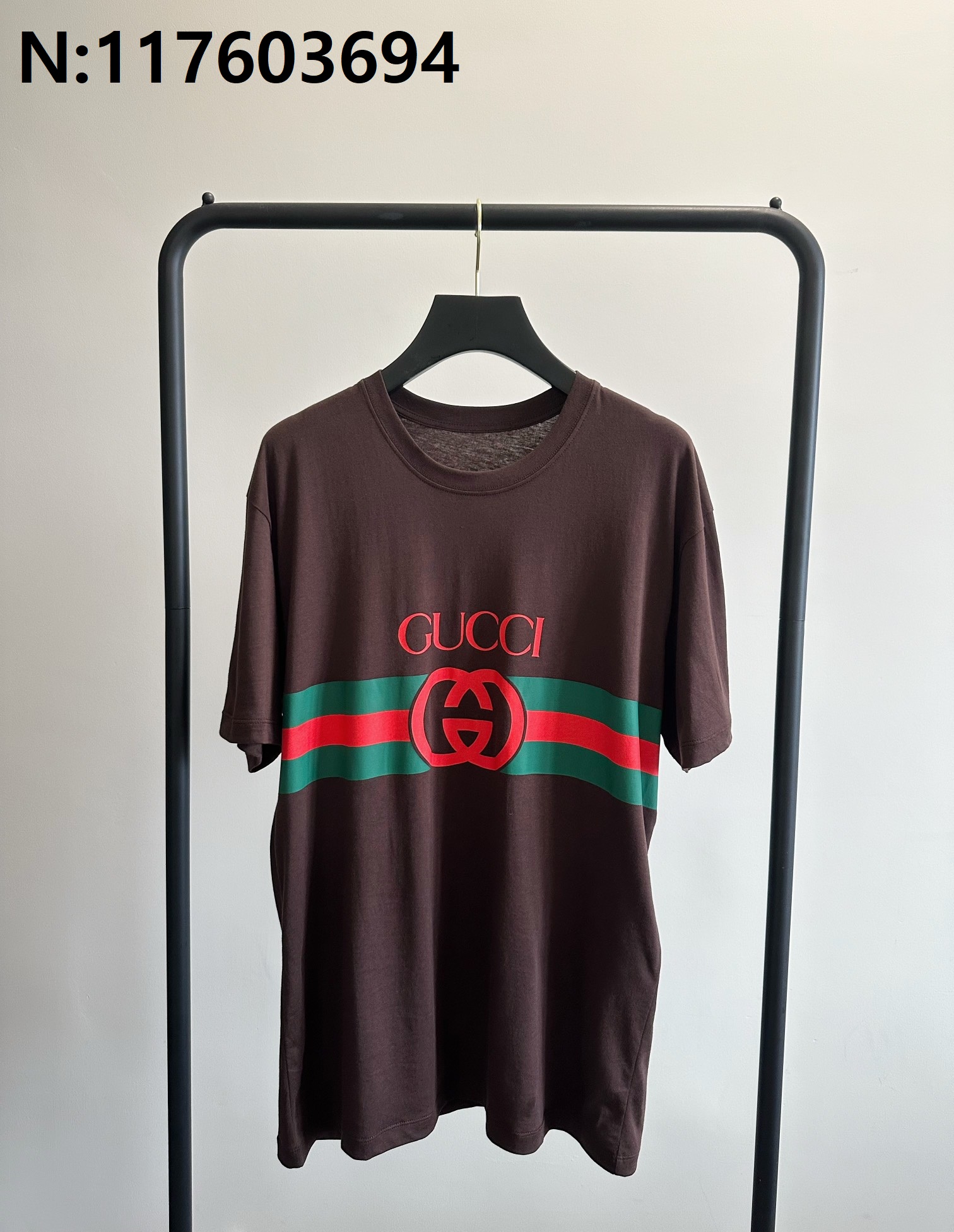 B7 구찌 레드 GG 모노그램 반팔티 브라운 Gucci