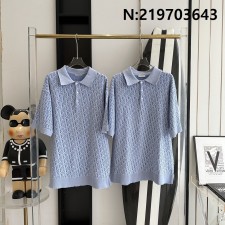 V공장 디올 23SS 오블리크 니트 반팔 폴로 블루 Dior