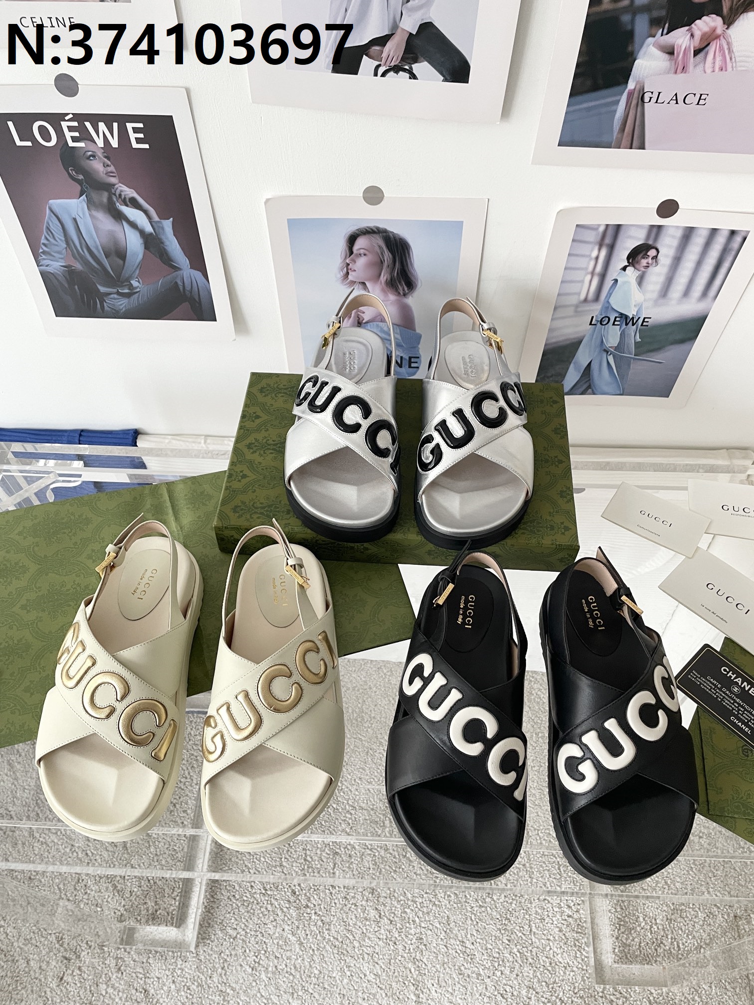 [327] 구찌 레더 모노그램 샌들 3컬러 3.5cm Gucci