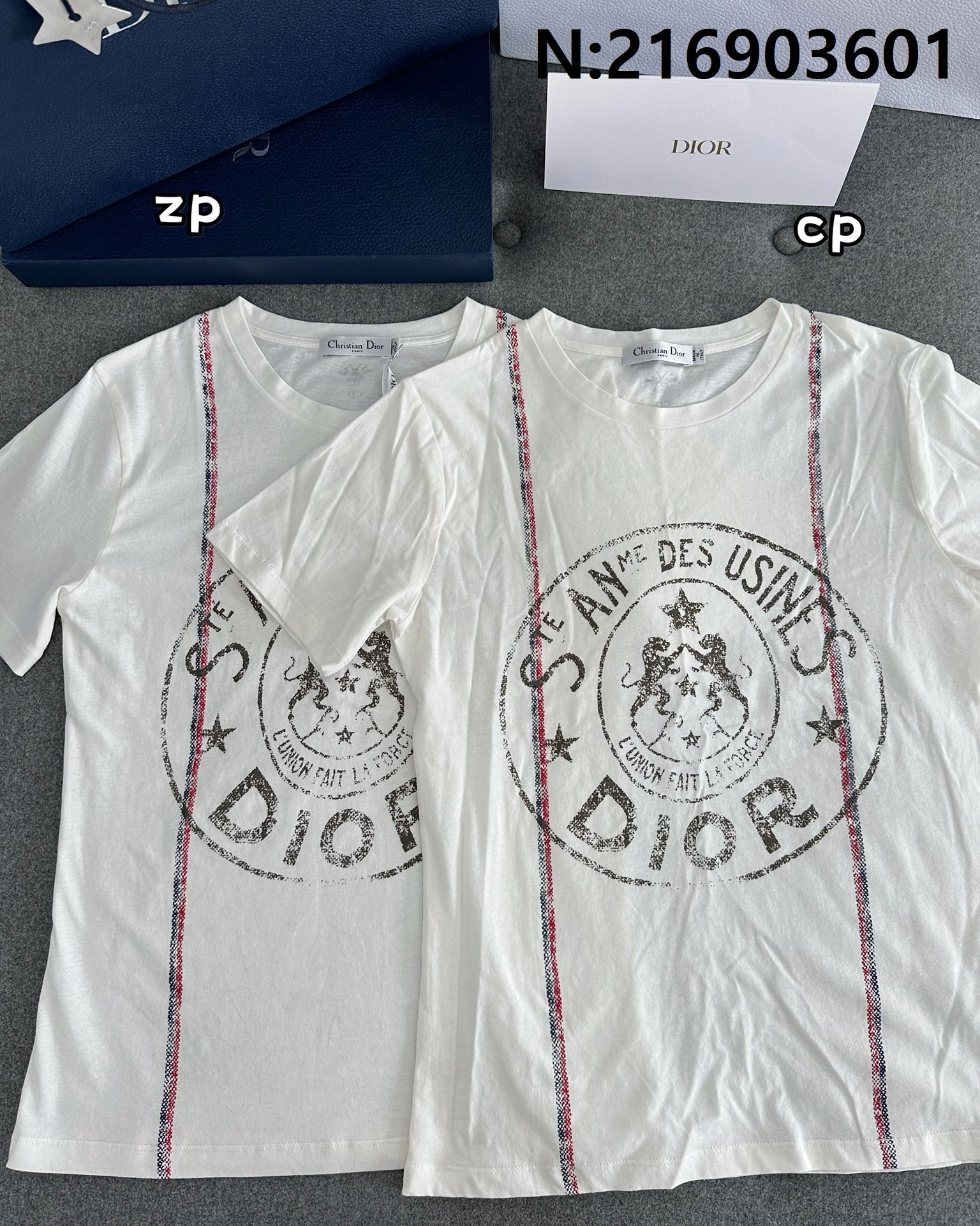 TJ공장 디올 DIOR Union 패턴 앞 배색 선 반팔티 화이트 Dior