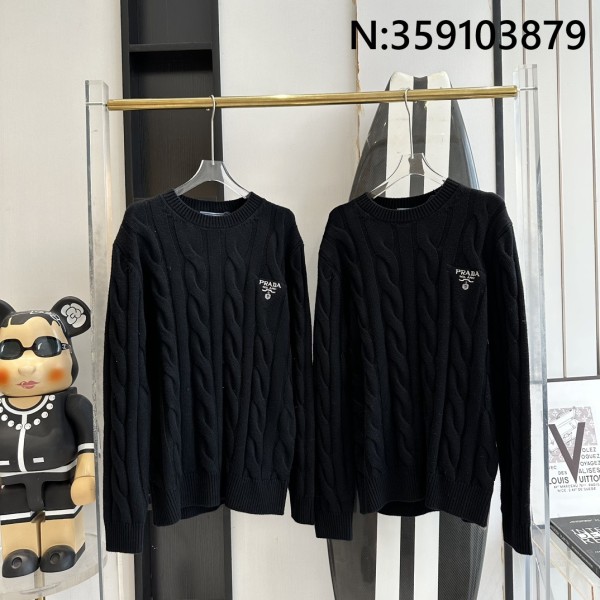 V공장 프라다 23SS 흰색 모노그램 자카드 니트 블랙 Prada