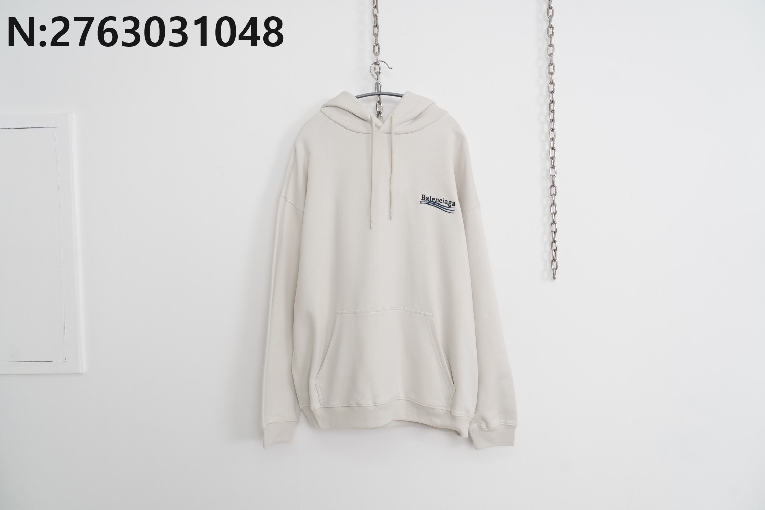 [사슬공장] 발렌시아가 웨이브 자수 모노그램 후드티 라이트 베이지 balenciaga