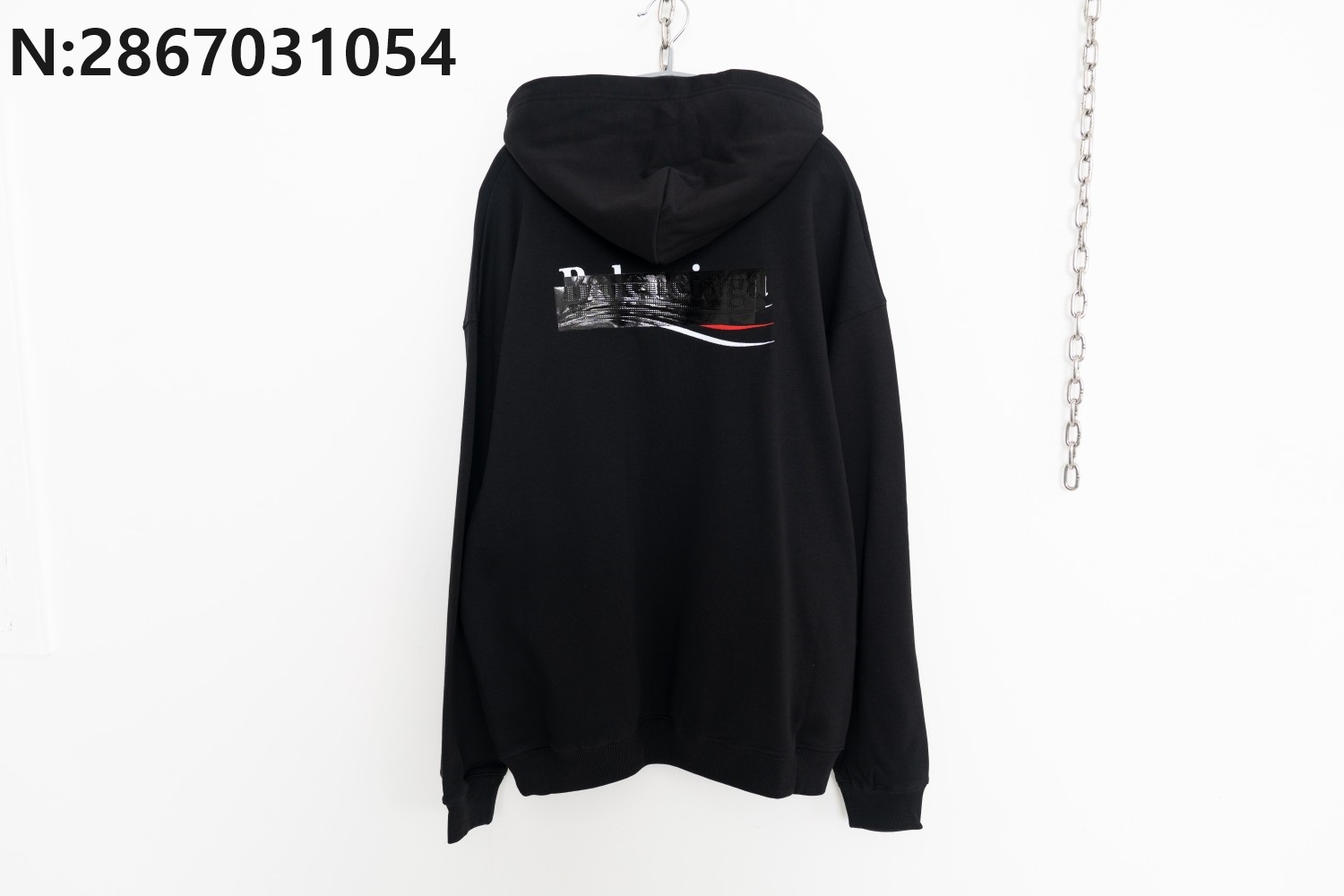 [사슬공장] 발렌시아가 웨이브 자수 테이프 후드티 블랙 balenciaga