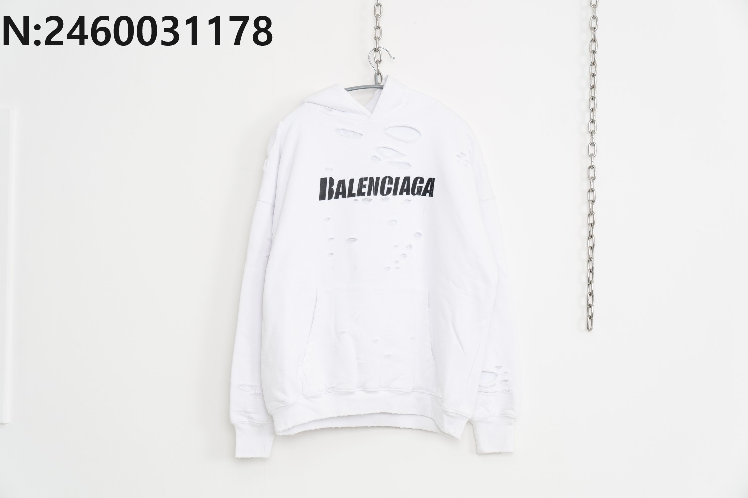 [사슬공장] 발렌시아가 블랙 모노그램 대미지 후드티 화이트 balenciaga