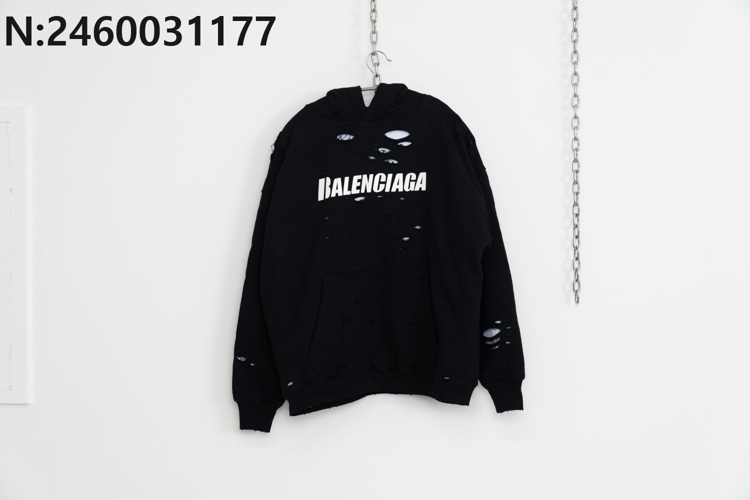 [사슬공장] 발렌시아가 흰색 모노그램 대미지 후드티 블랙 balenciaga