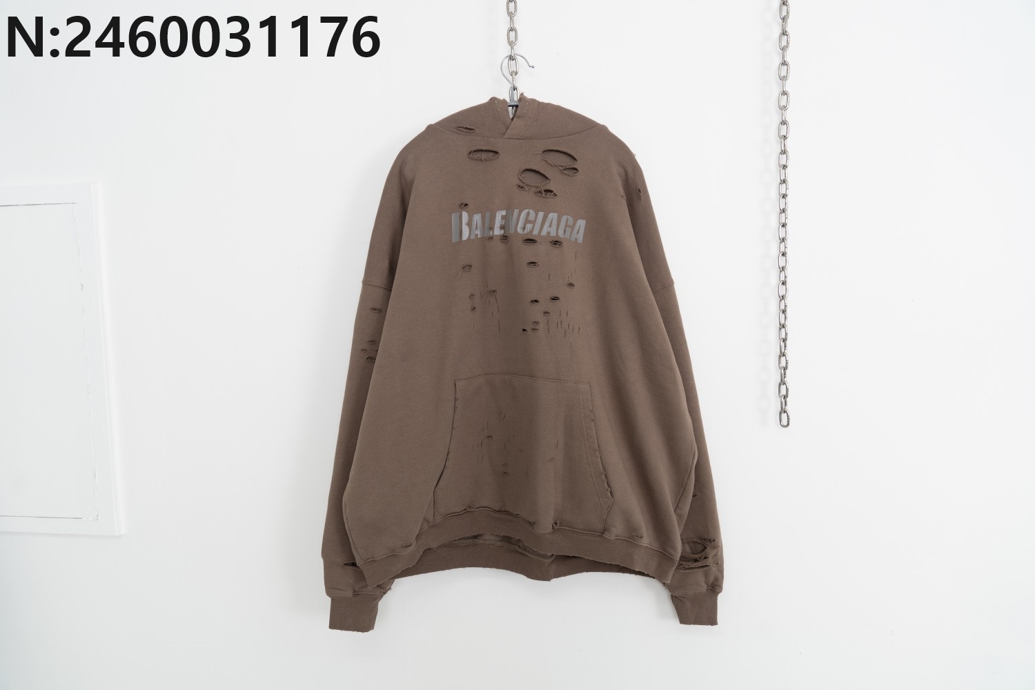 [사슬공장] 발렌시아가 회색 모노그램 대미지 후드티 브라운 balenciaga