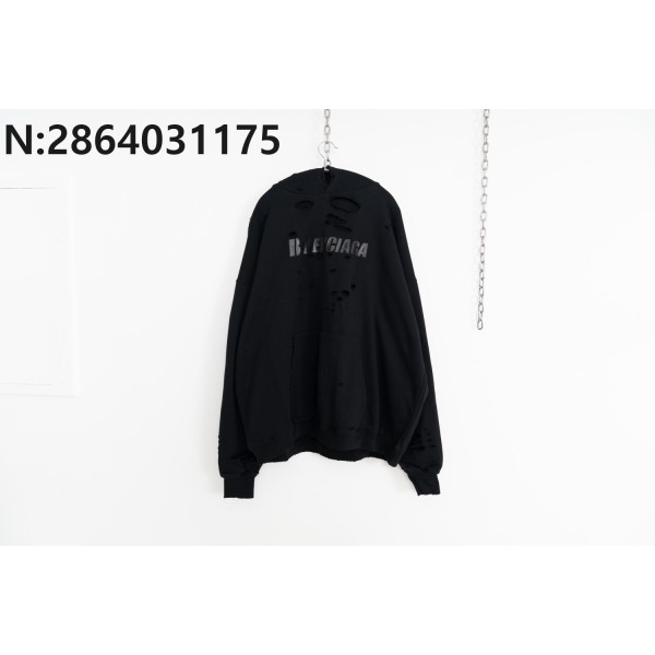 [사슬공장] 발렌시아가 블랙 모노그램 대미지 후드티 블랙 balenciaga