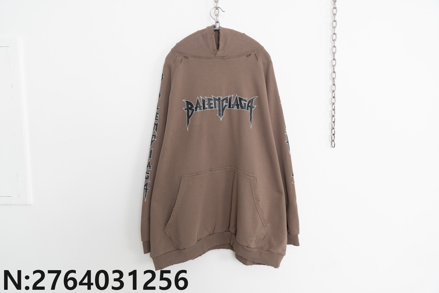 [사슬공장] 발렌시아가 검정 균열 모노그램 후드티 커피 balenciaga