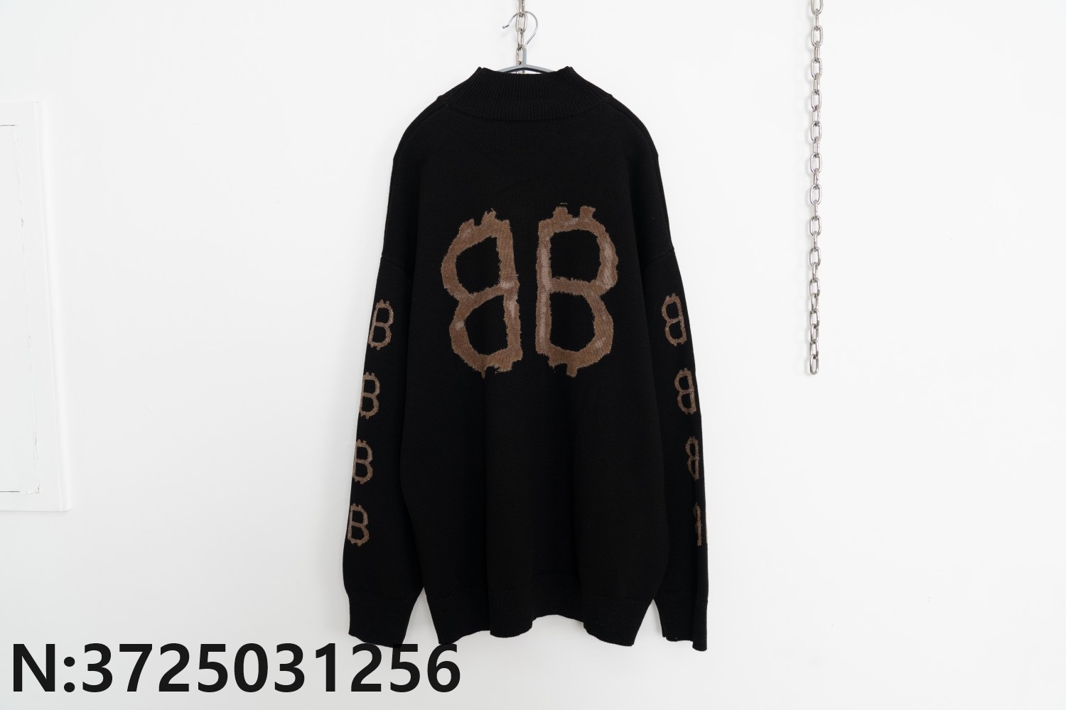 [사슬공장] 발렌시아가 빈티지 BB로고 하이넥 니트 블랙 balenciaga