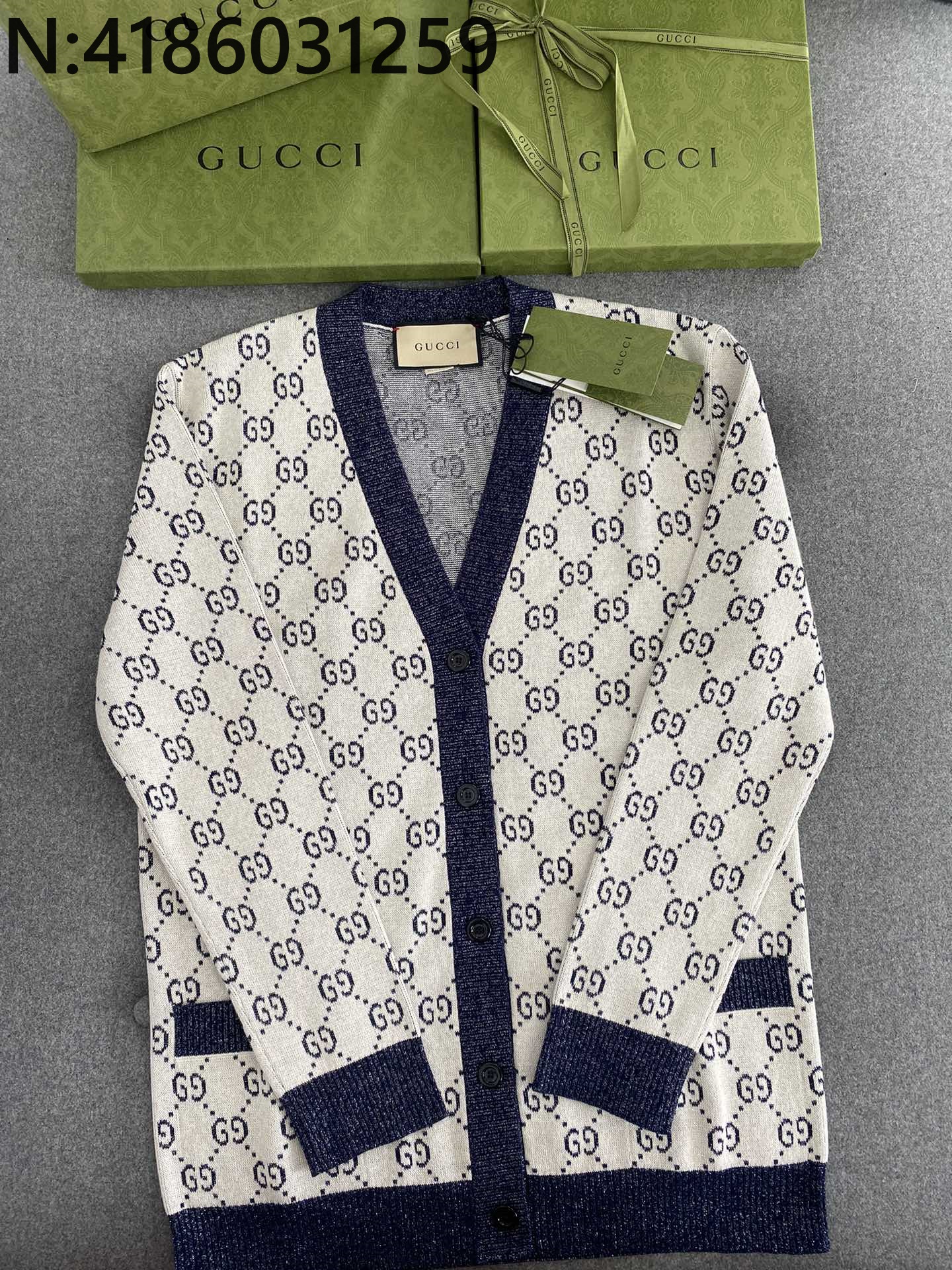 TJ공장 구찌 여성용 GG로고 자카드 면 가디건 Gucci