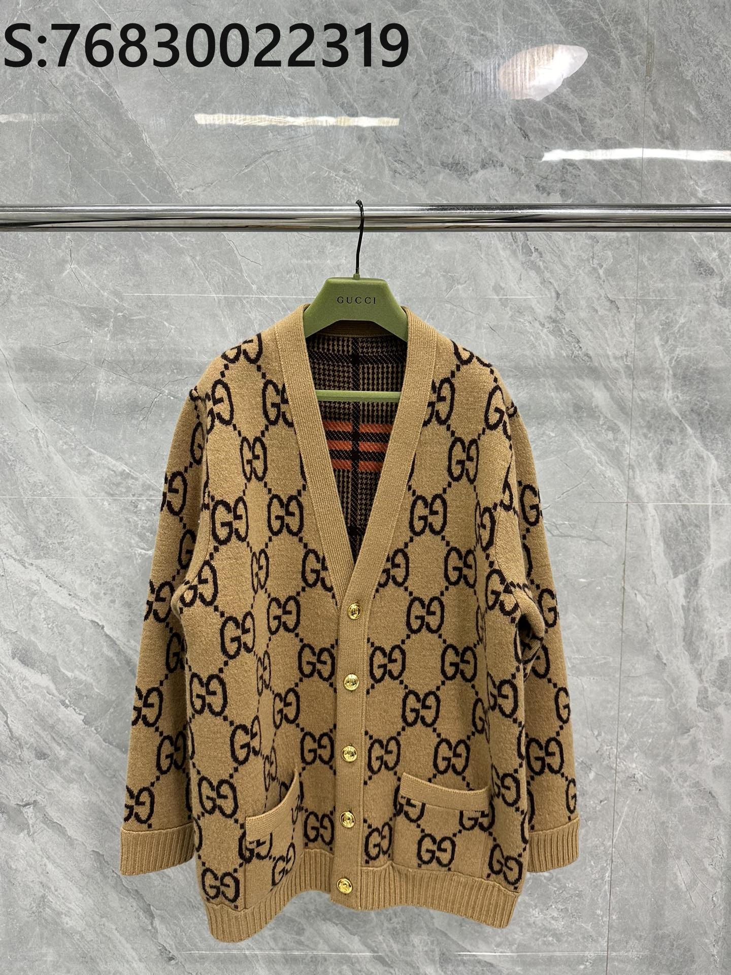 TJ공장 구찌 GG로고 양면 양털 가디건 브라운 Gucci