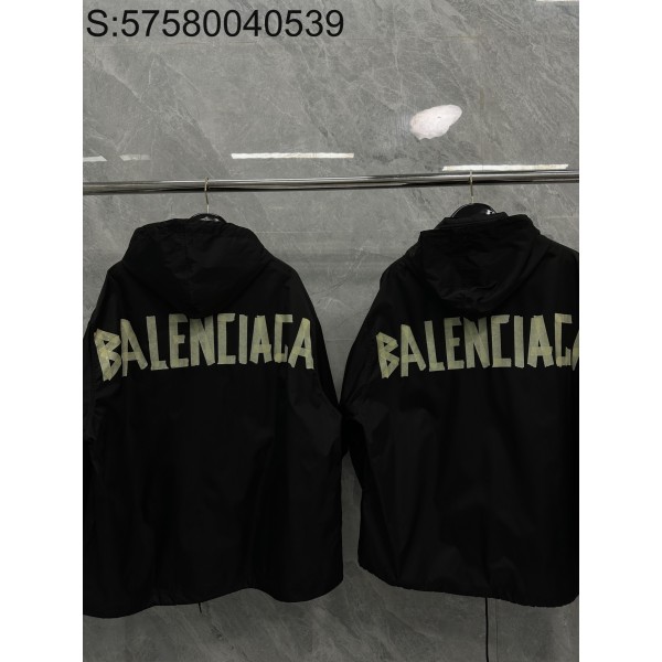 TJ공장 발렌시아가 뒷면 테이프 모노그램 롱 바람막이 블랙 balenciaga