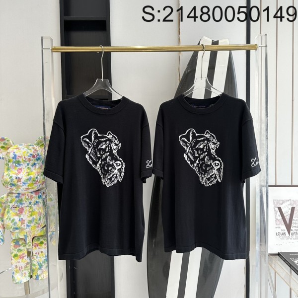 V공장 루이비통 24SS 개 대가리 자카드 니트 반팔티 블랙 LOUIS VUITTON