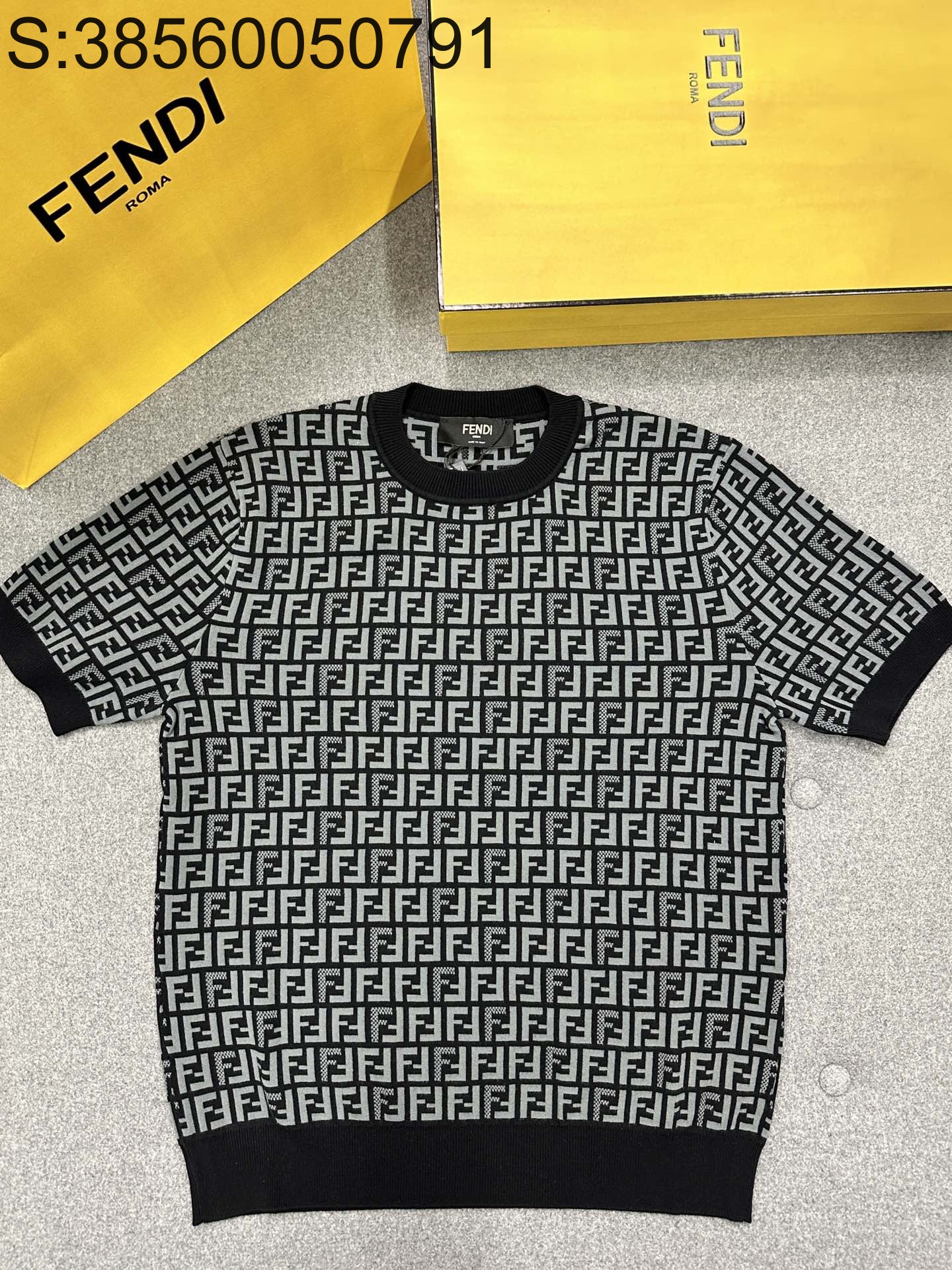 TJ공장 펜디 FF로고 자카드 니트 반팔티 블랙 Fendi