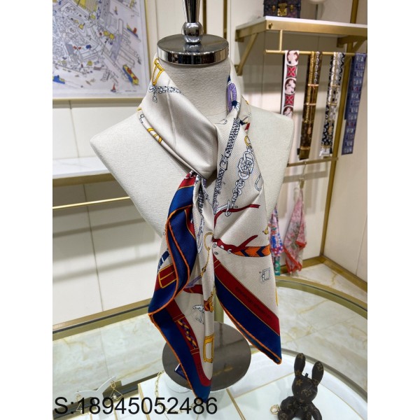 AGG 에르메스 가방끈 패턴 스카프 90*90cm 베이지 Hermes