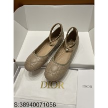 [A1] 디올 24SS 양가죽 진주 스트랩 퀼팅 발레리나 슈즈 다크 베이지 Dior