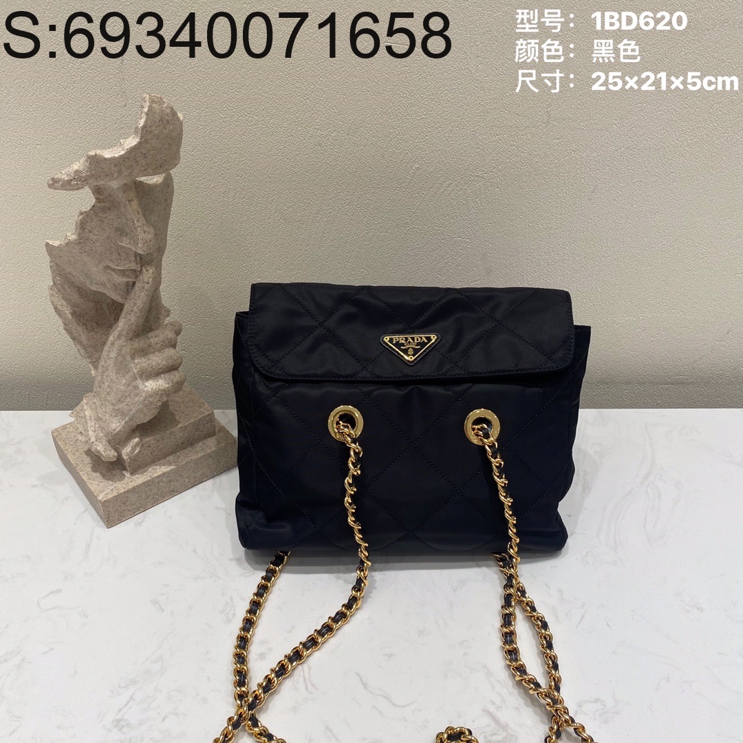 black frame 공장 프라다 체인 다이아몬드 백 나일론 1BD620 25*21*5cm 블랙 Prada